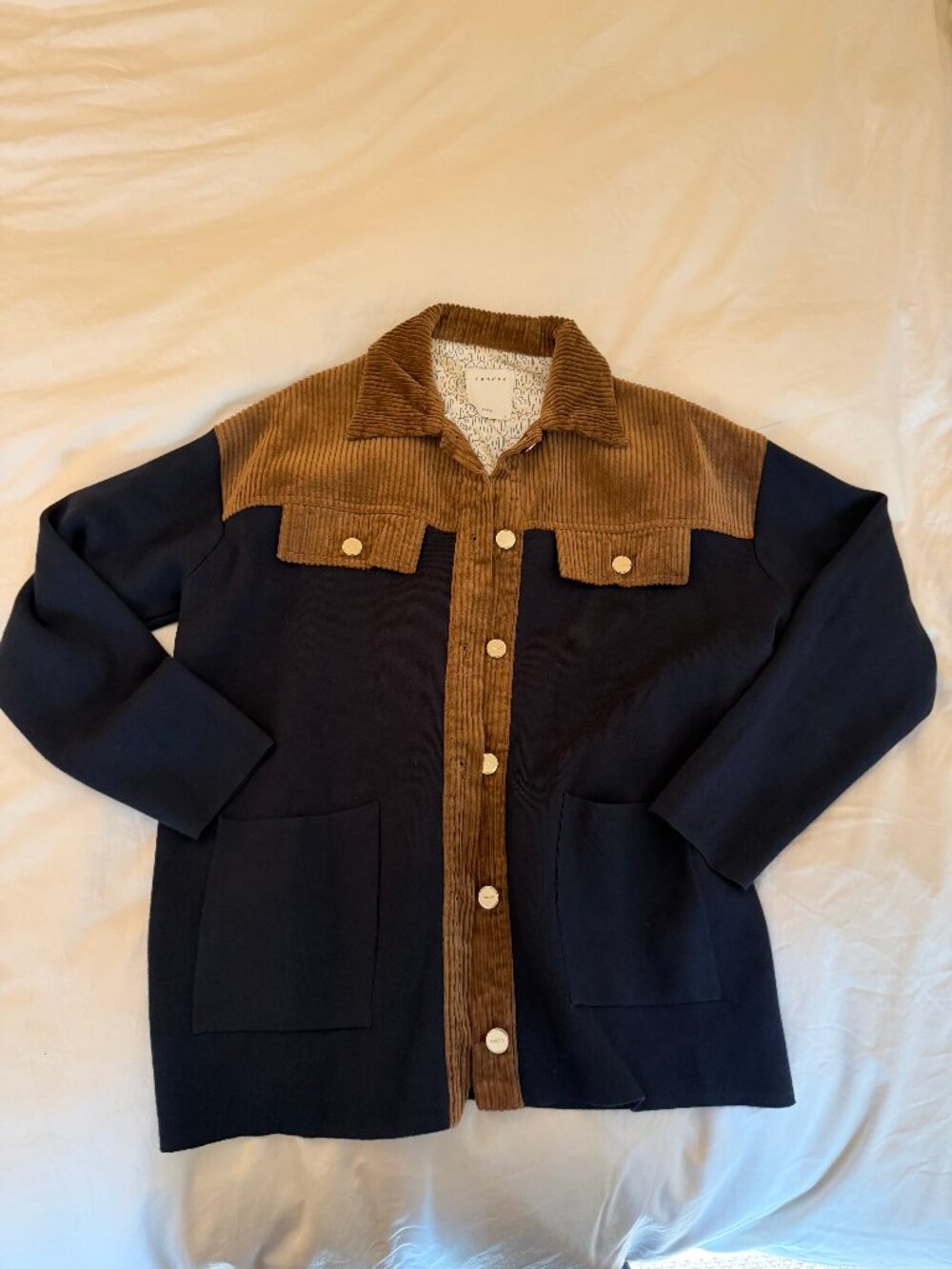 Sandro Navy & Brown Corduroy Overshirt Jacket Small